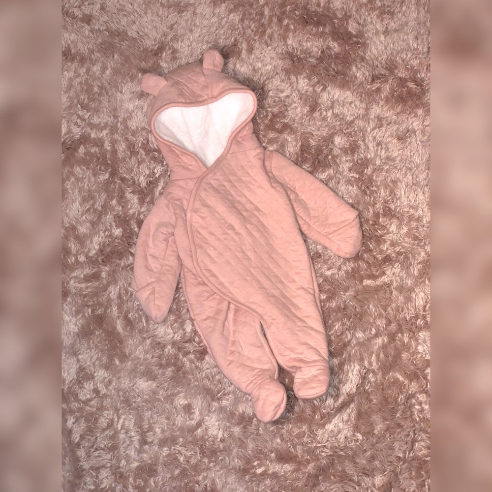 BABY PINK HOODED SNOWSUIT